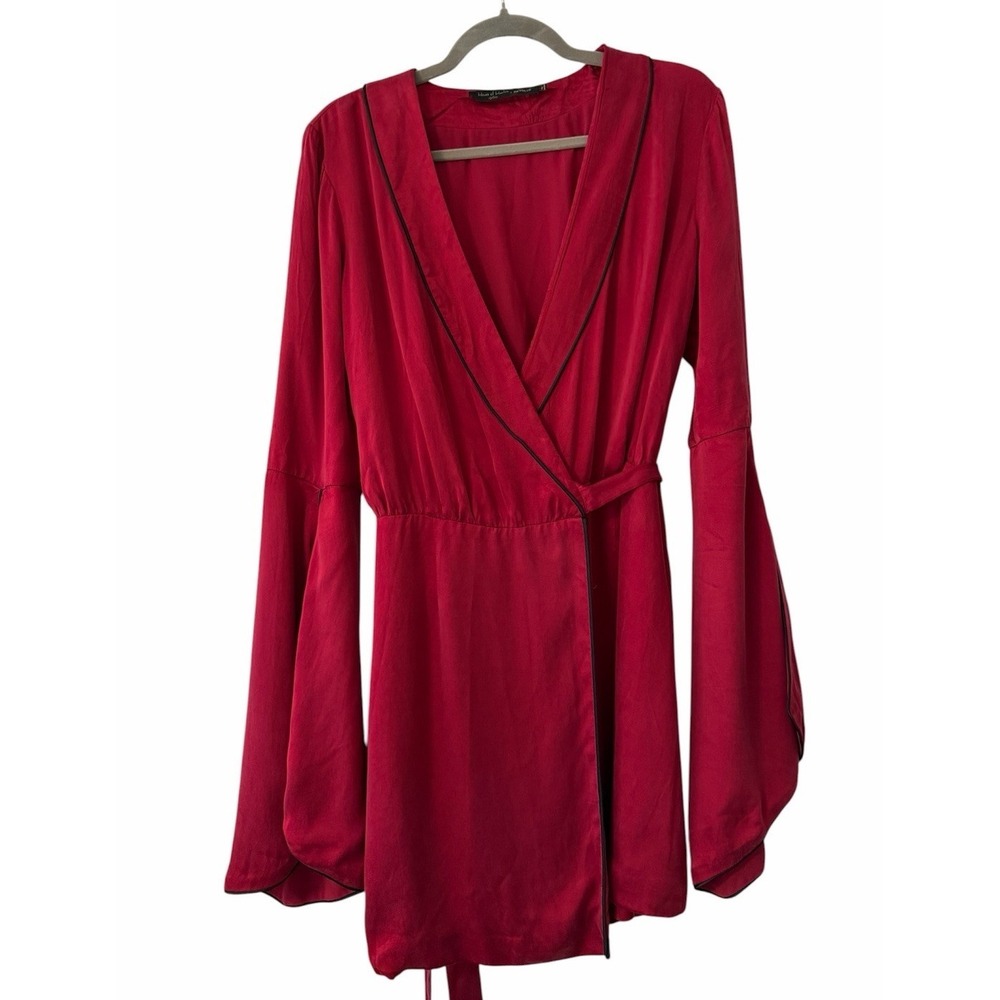 House of Harlow 1960 x Revolve Silky Red Boho Bell Sleeve Wrap Dress Large - Picture 4 of 16